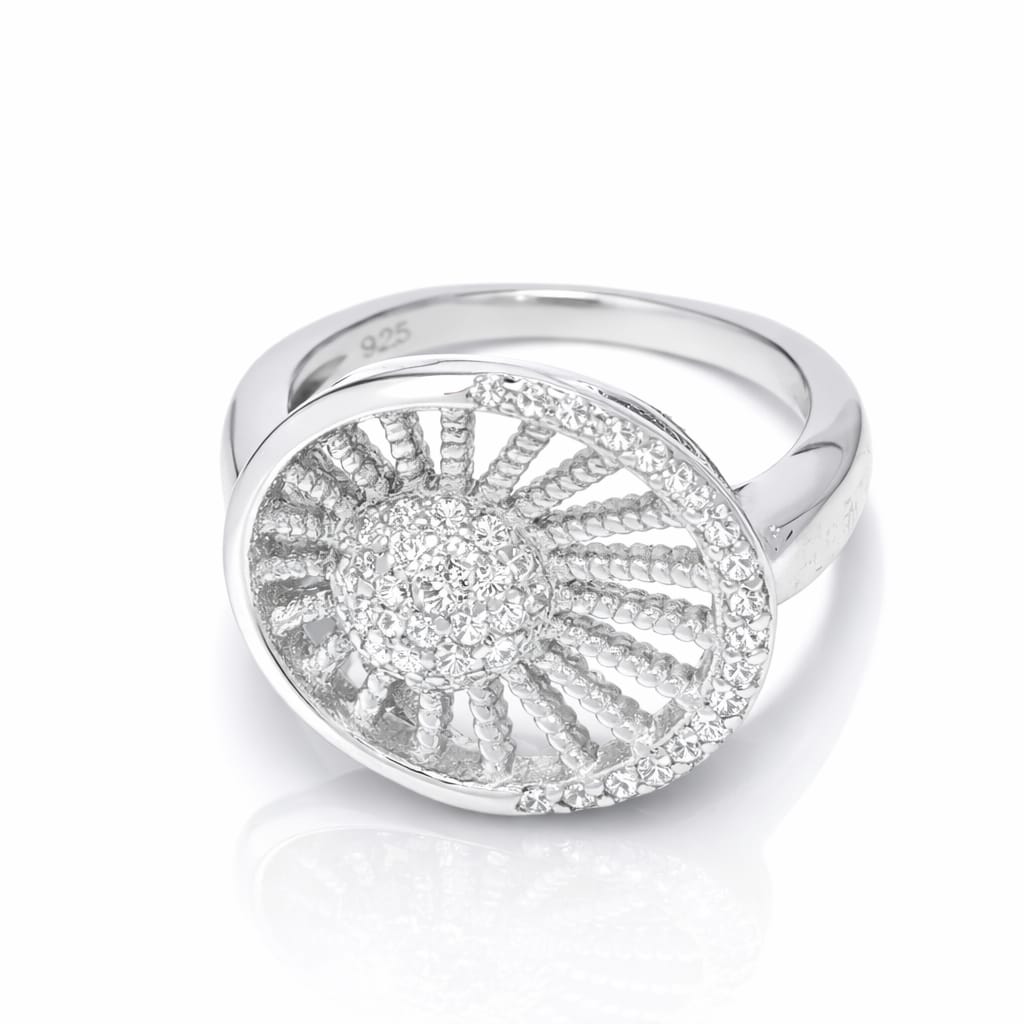 925 Sterling Silver Radiant Sunburst Pave Ring