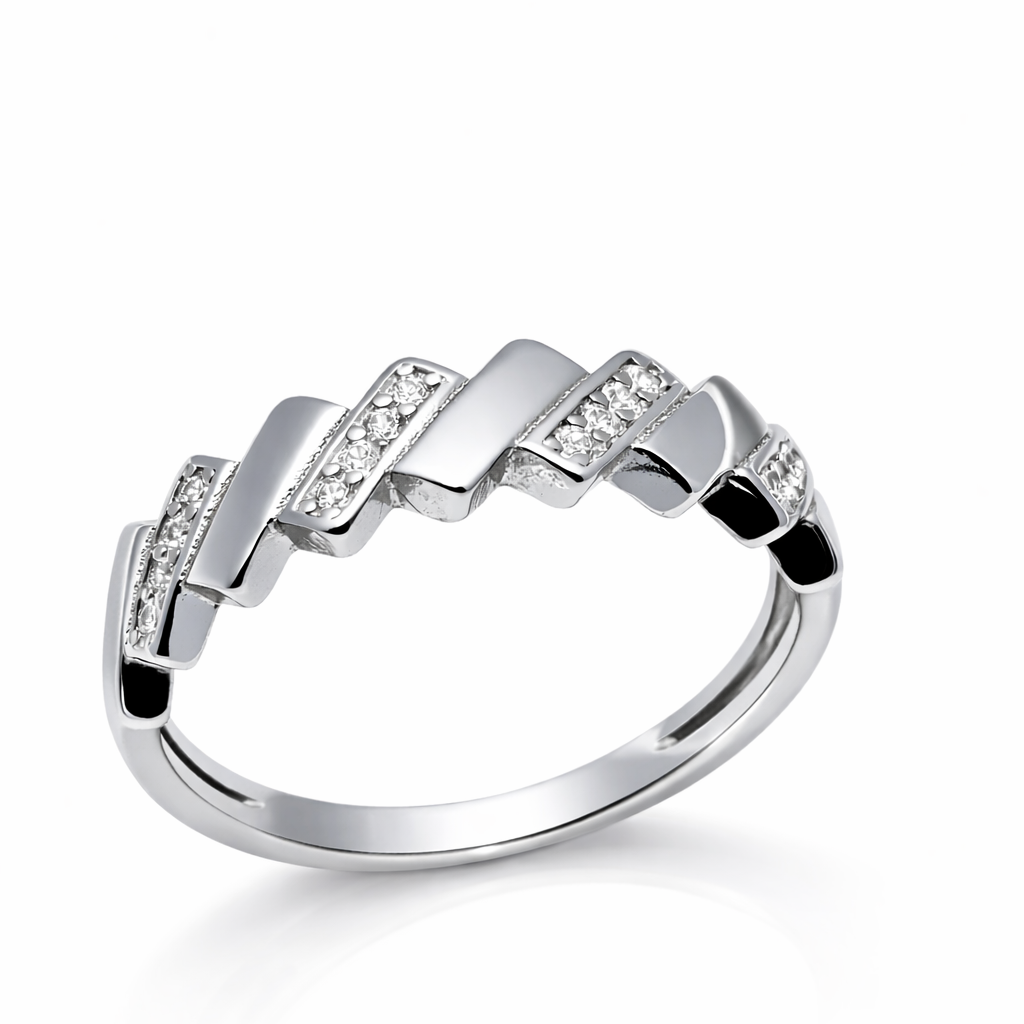 IYAMY 925 Hallmarked Sterling Silver Zigzag Sparkle Designer Band Ring