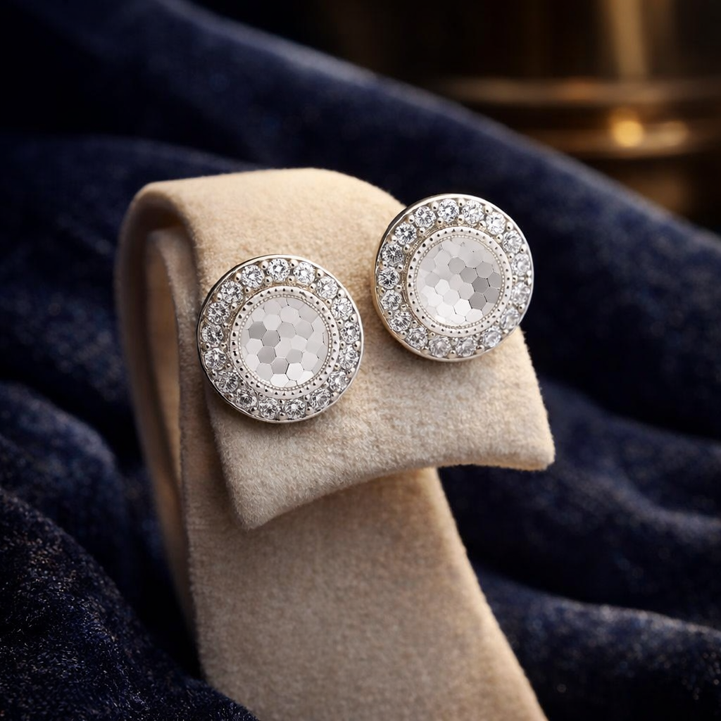 Celestial Halo 925 Sterling Silver Round Stud Earrings