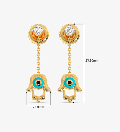 Hamsa Evil Diamond Dangling Eye Earrings