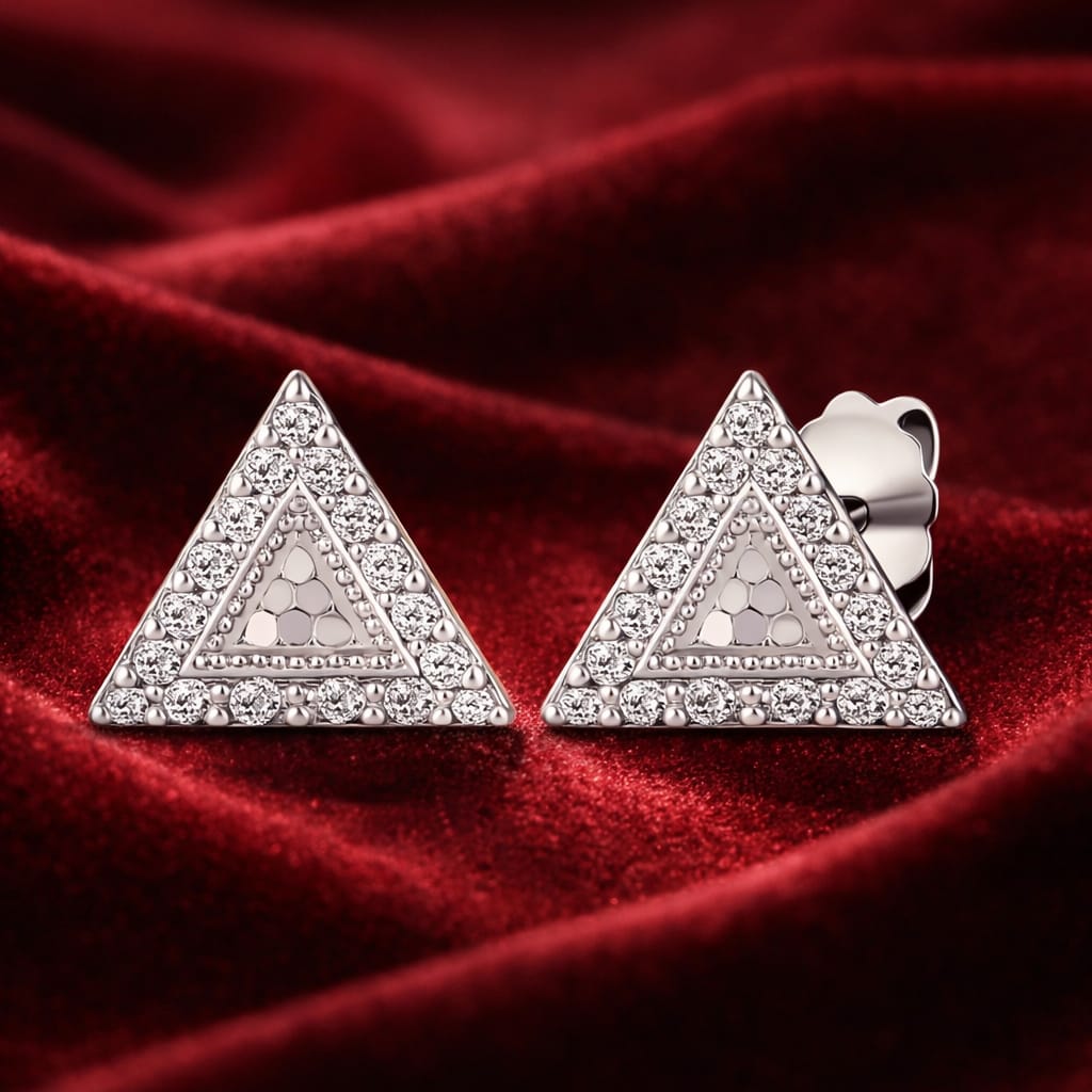 Triora Sparkle 925 Sterling Silver Triangle Stud Earrings