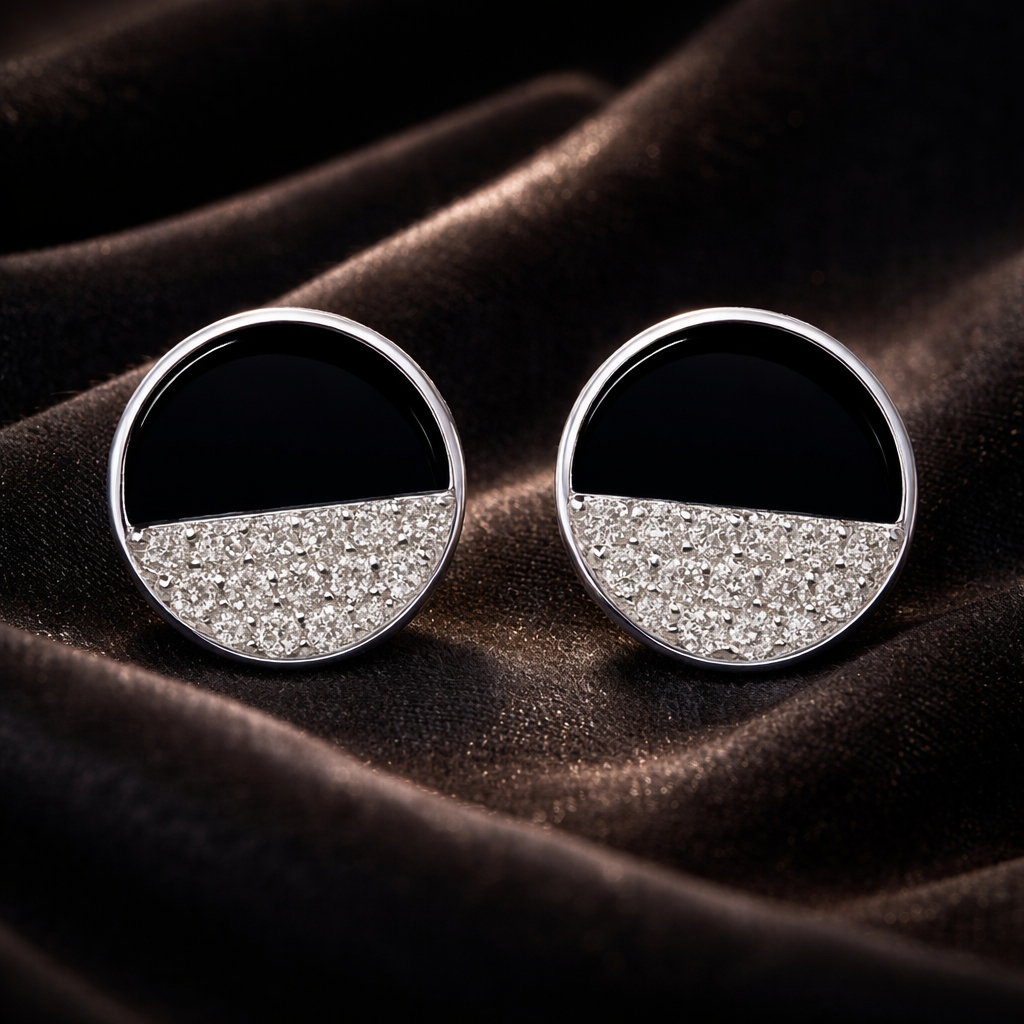 Midnight Luxe 925 Sterling Silver Round Stud Earrings