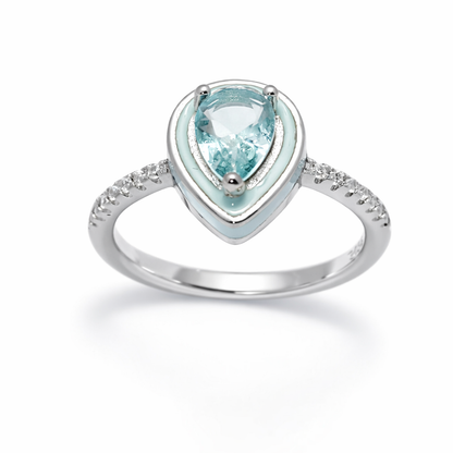 Pear-Cut Aqua Blue Halo silver Ring for Women