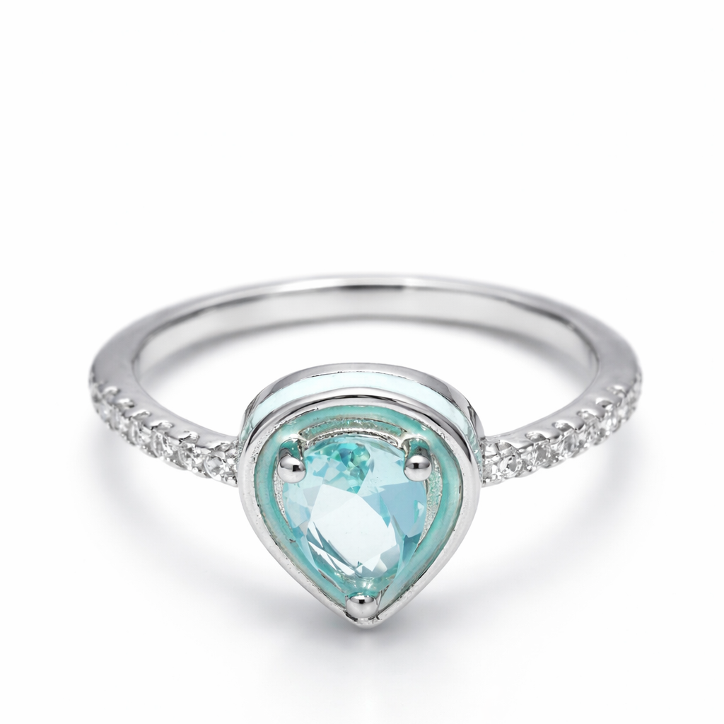 Pear-Cut Aqua Blue Halo silver Ring for Women