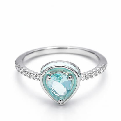 Pear-Cut Aqua Blue Halo silver Ring for Women