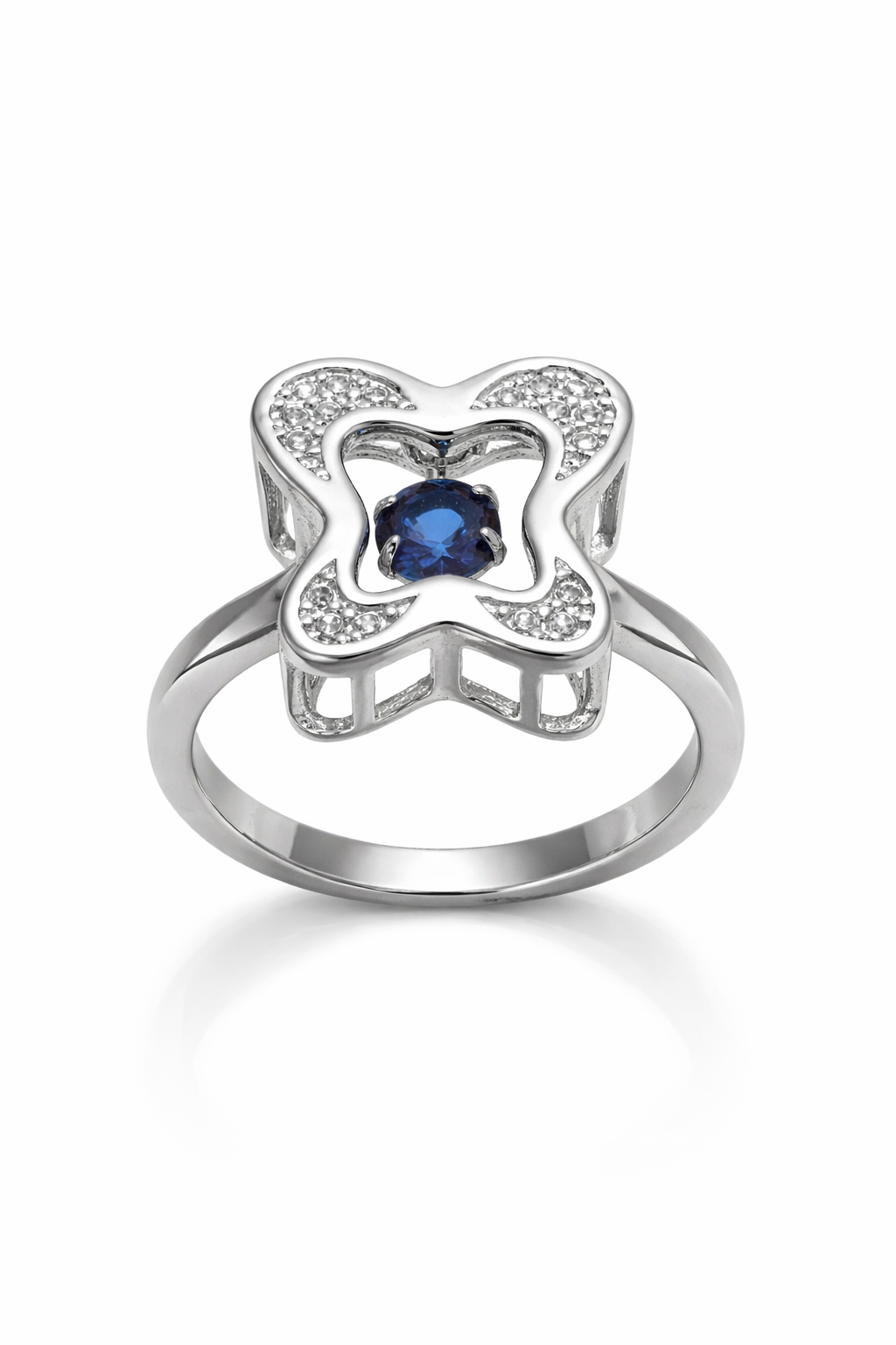 IYAMY 925 Hallmarked Sterling Silver Blue Floral Halo Designer Ring