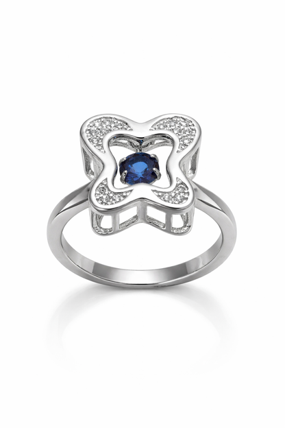 IYAMY 925 Hallmarked Sterling Silver Blue Floral Halo Designer Ring