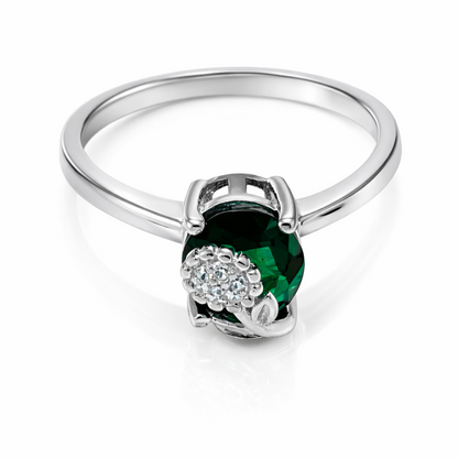 IYAMY 925 Hallmarked Sterling Silver Emerald Green Floral Gemstone Ring