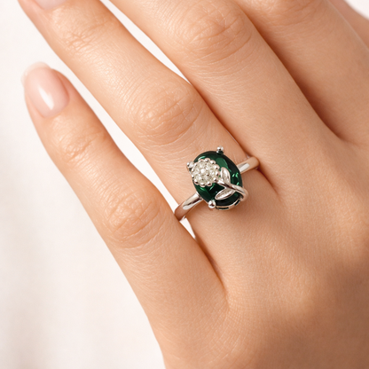 IYAMY 925 Hallmarked Sterling Silver Emerald Green Floral Gemstone Ring