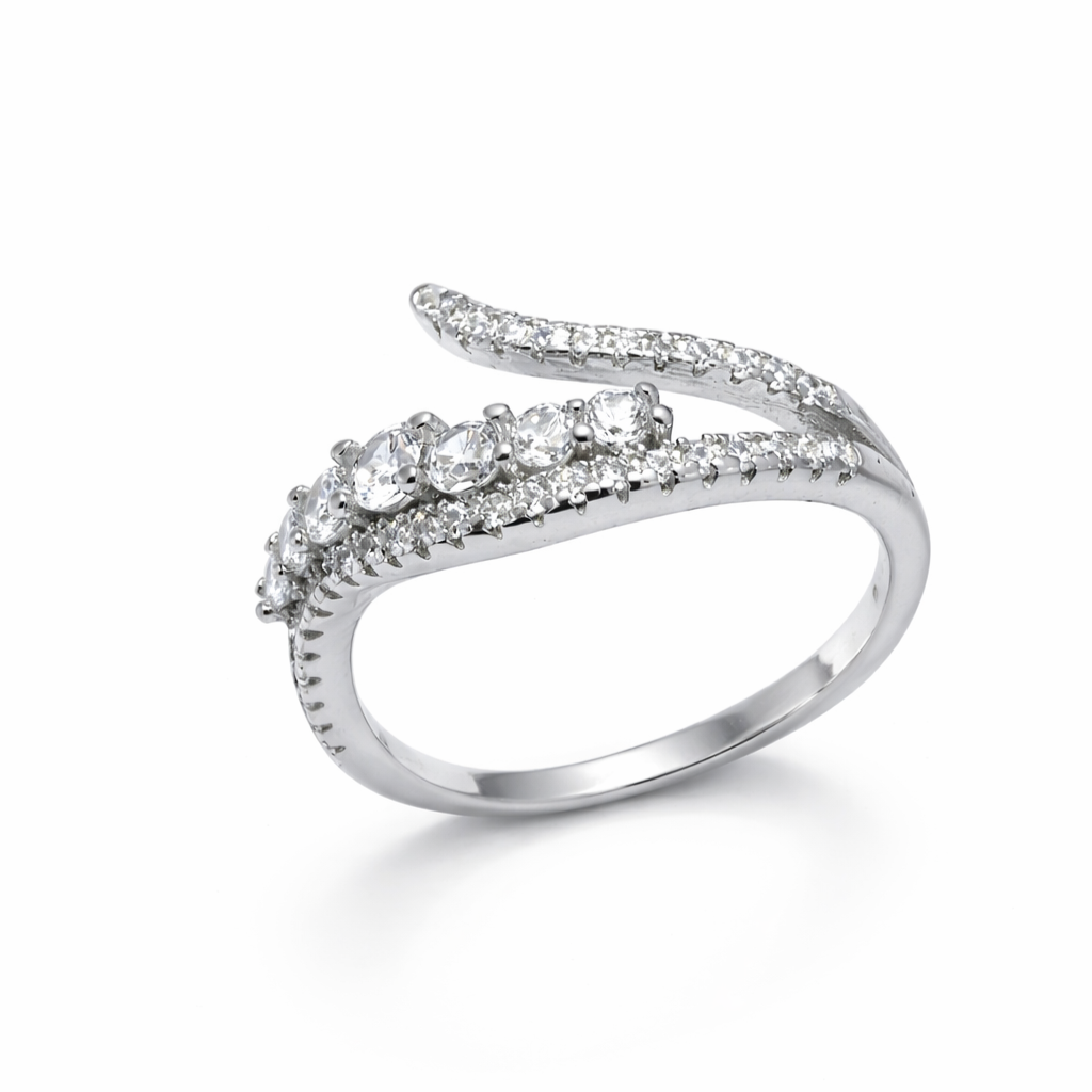 925 Sterling Silver Sparkling Open Wrap Diamond-Style Ring