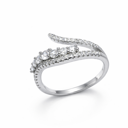 925 Sterling Silver Sparkling Open Wrap Diamond-Style Ring