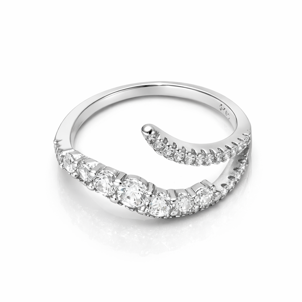 925 Sterling Silver Sparkling Open Wrap Diamond-Style Ring
