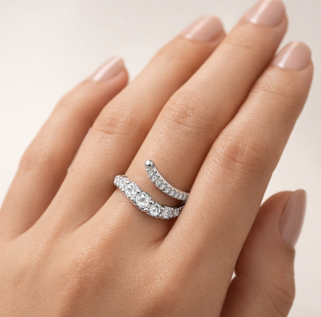 925 Sterling Silver Sparkling Open Wrap Diamond-Style Ring