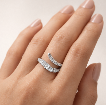 925 Sterling Silver Sparkling Open Wrap Diamond-Style Ring