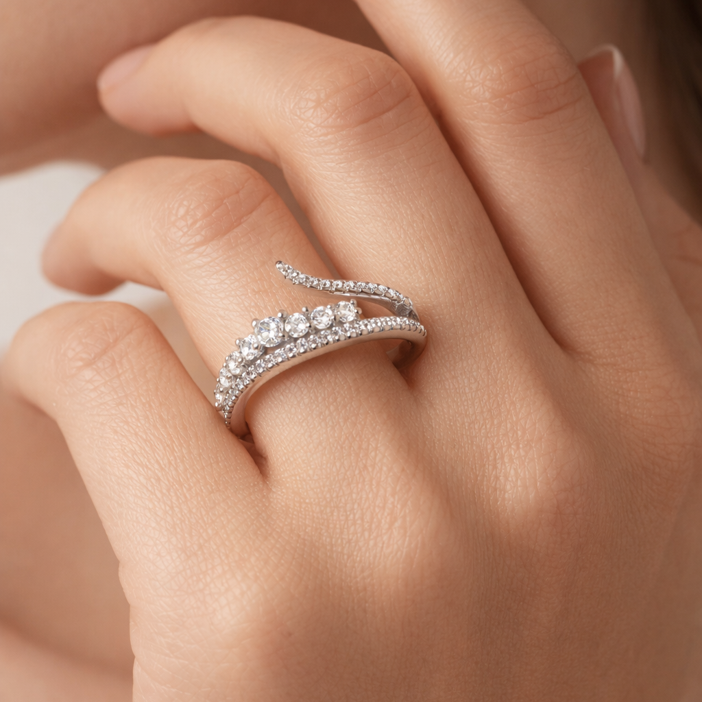 925 Sterling Silver Sparkling Open Wrap Diamond-Style Ring