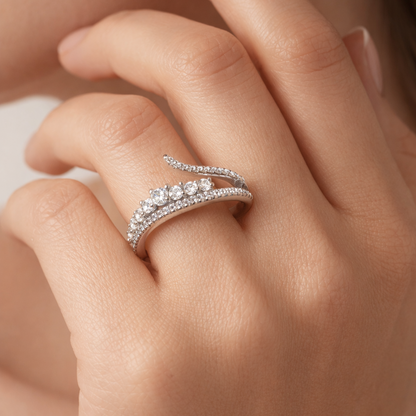 925 Sterling Silver Sparkling Open Wrap Diamond-Style Ring