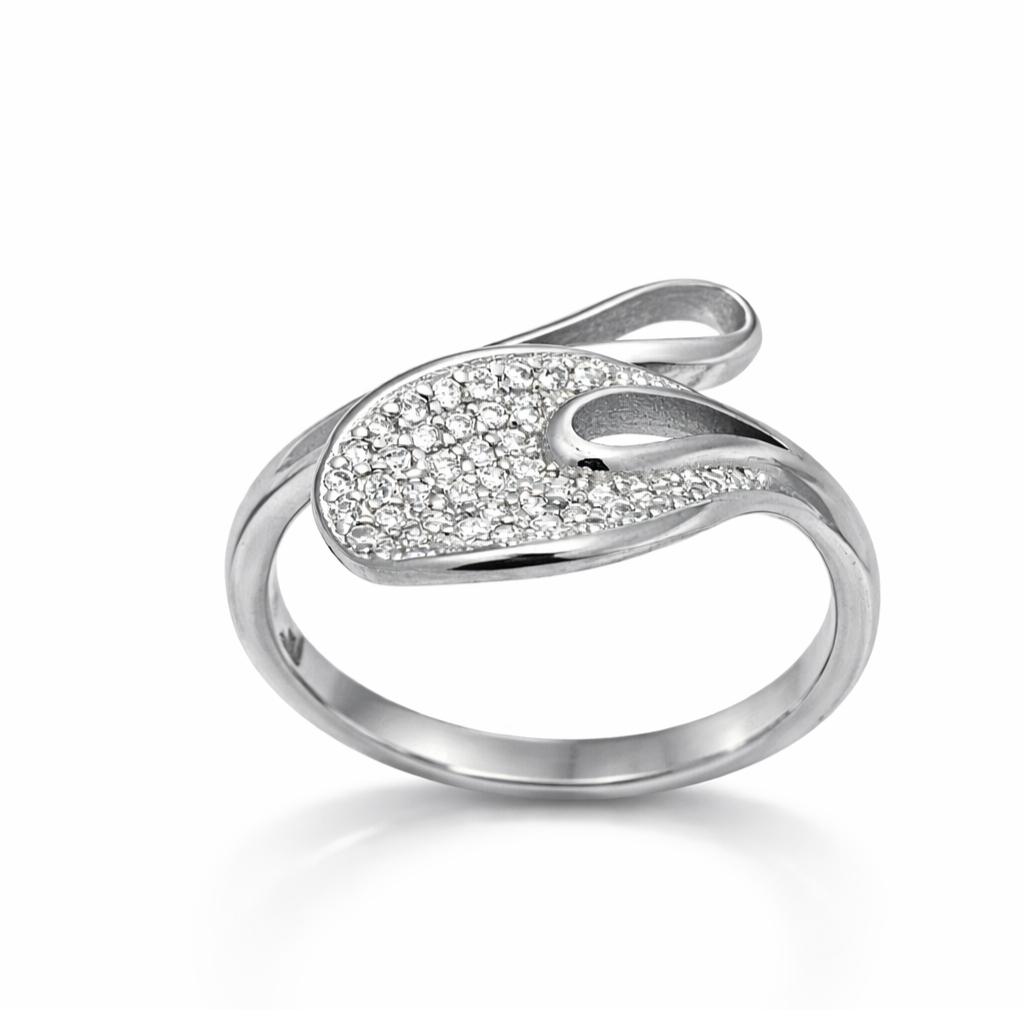 925 Sterling Silver Pavé Swirl Statement Ring