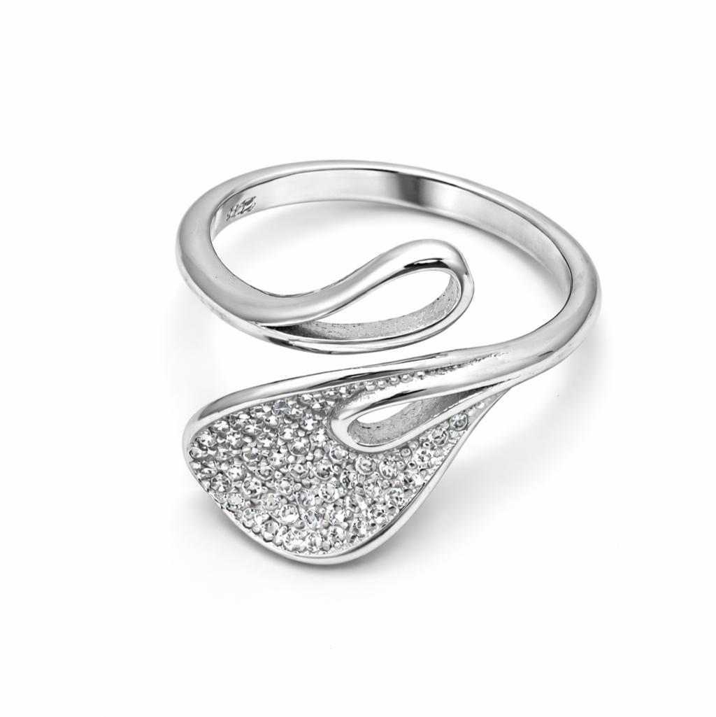 925 Sterling Silver Pavé Swirl Statement Ring