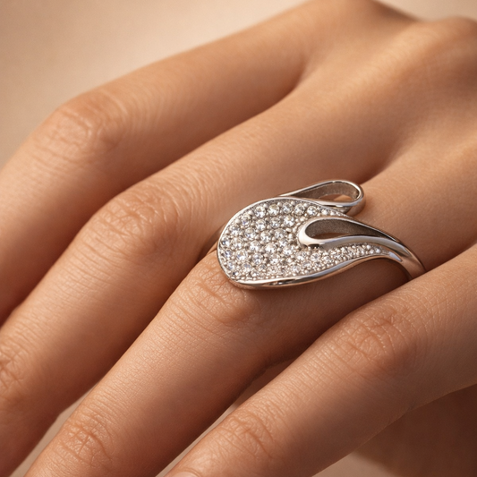 925 Sterling Silver Pavé Swirl Statement Ring