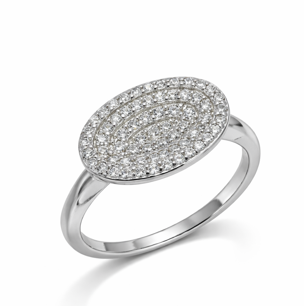 925 Sterling Silver Oval Pavé Halo Statement Ring