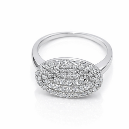 925 Sterling Silver Oval Pavé Halo Statement Ring