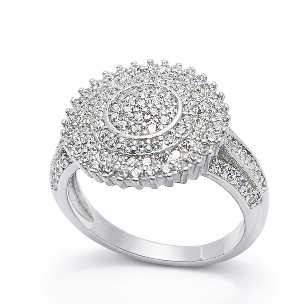 925 Silver Luxury Round Cluster Statement Ring