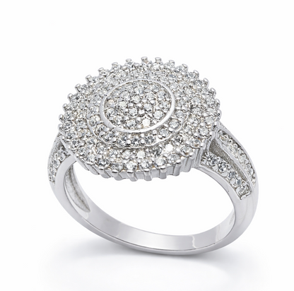 925 Silver Luxury Round Cluster Statement Ring
