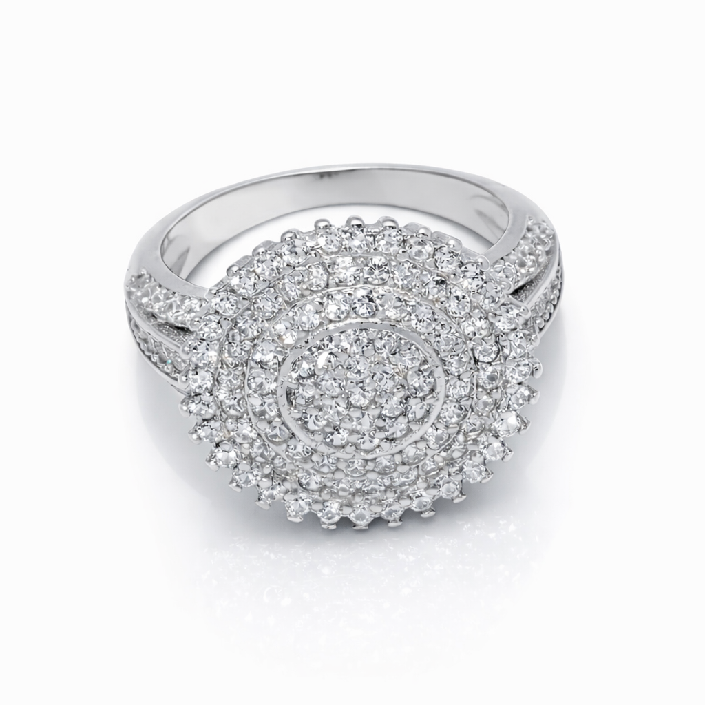 925 Silver Luxury Round Cluster Statement Ring