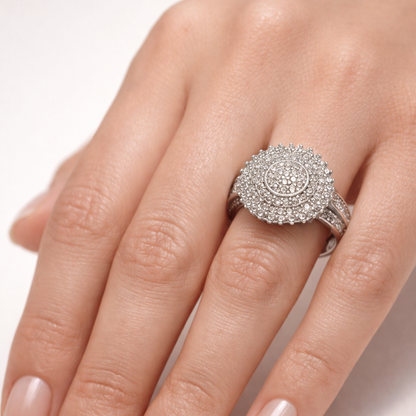 925 Silver Luxury Round Cluster Statement Ring
