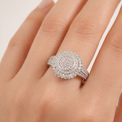 925 Silver Luxury Round Cluster Statement Ring