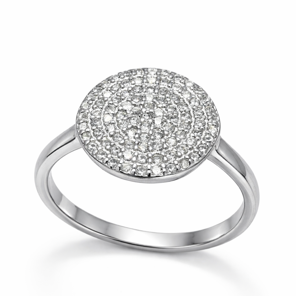 925 Sterling Silver Round Pavé Disc Ring