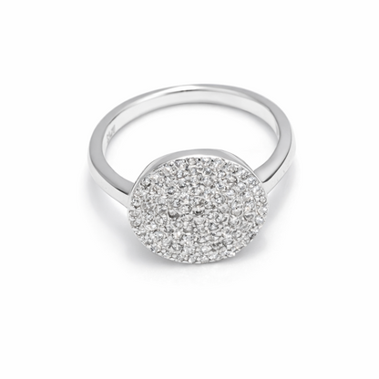 925 Sterling Silver Round Pavé Disc Ring