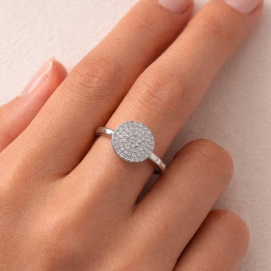 925 Sterling Silver Round Pavé Disc Ring