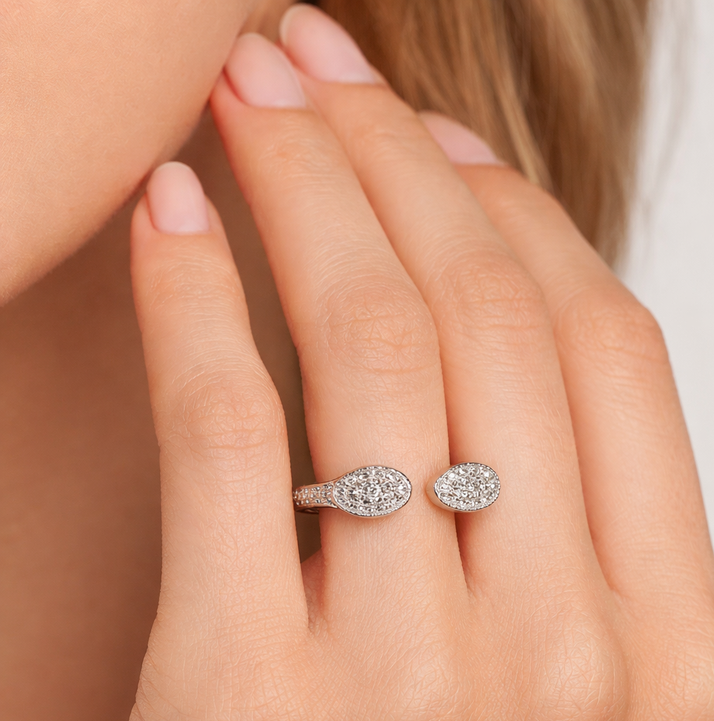925 Sterling Silver Adjustable Double Disc Pavé Ring