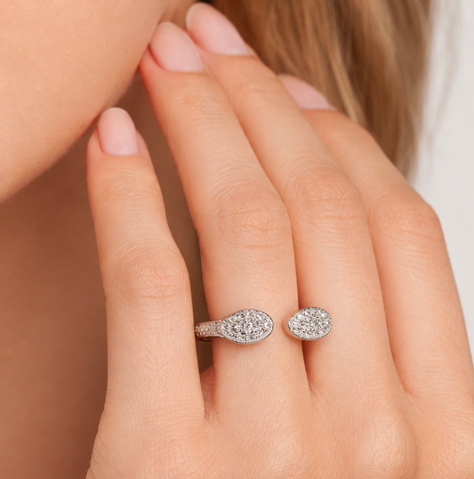925 Sterling Silver Adjustable Double Disc Pavé Ring