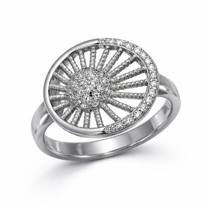 925 Sterling Silver Radiant Sunburst Pave Ring