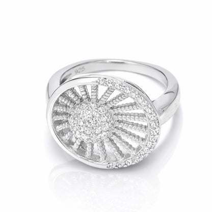 925 Sterling Silver Radiant Sunburst Pave Ring