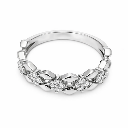 IYAMY 925 Hallmarked Sterling Silver Diamond-Style Floral Band Ring