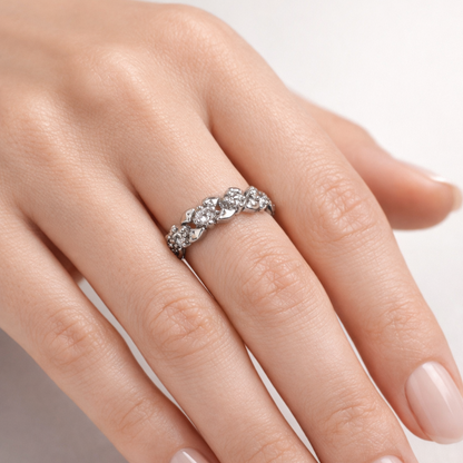 IYAMY 925 Hallmarked Sterling Silver Diamond-Style Floral Band Ring