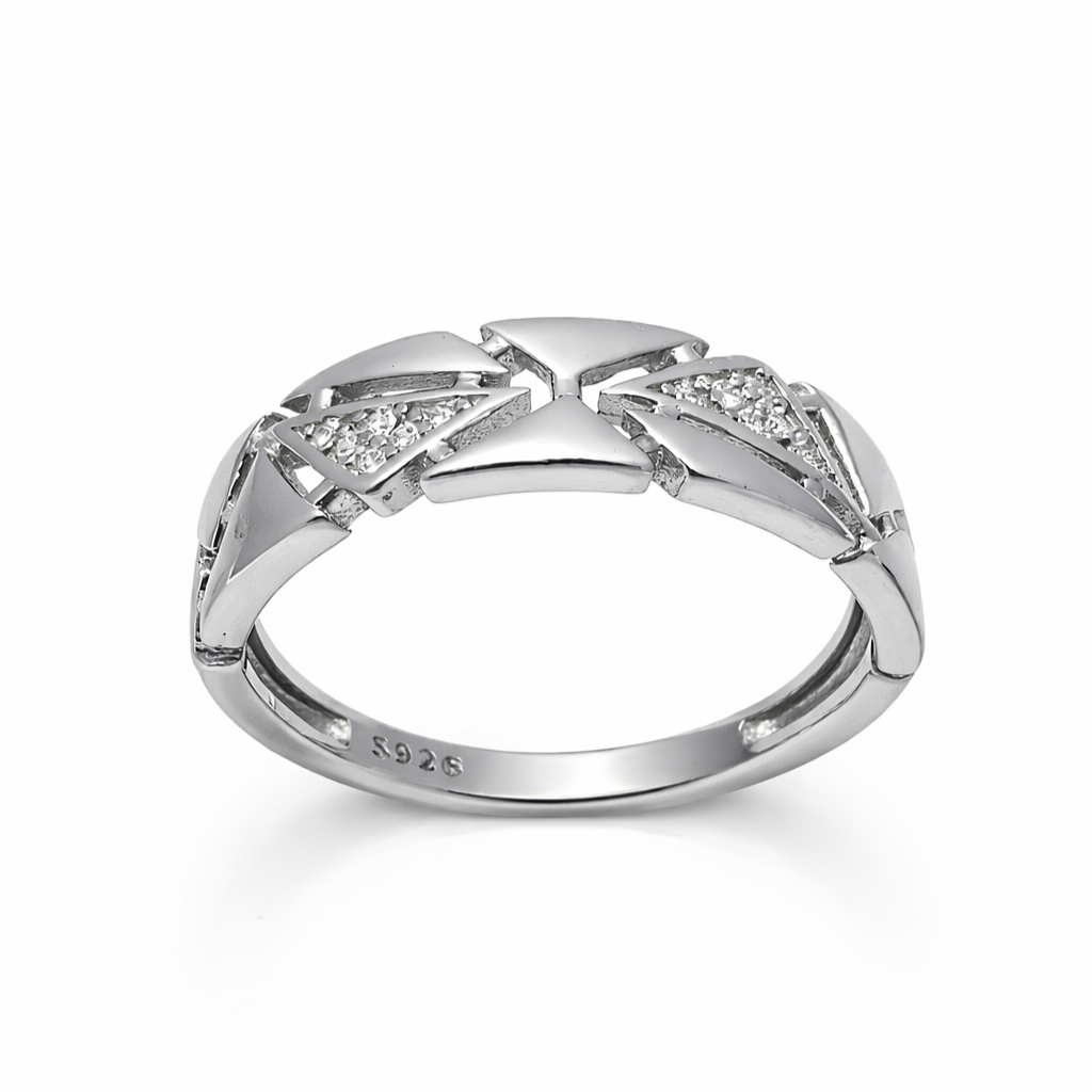 IYAMY 925 Hallmarked Sterling Silver Geometric Diamond-Style Band Ring