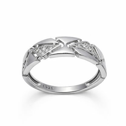 IYAMY 925 Hallmarked Sterling Silver Geometric Diamond-Style Band Ring