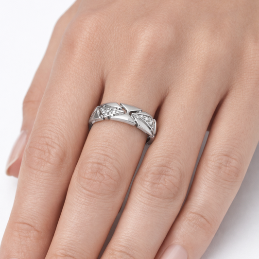 IYAMY 925 Hallmarked Sterling Silver Geometric Diamond-Style Band Ring