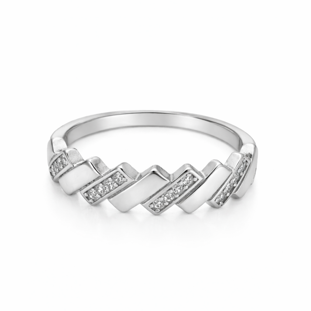 IYAMY 925 Hallmarked Sterling Silver Zigzag Sparkle Designer Band Ring