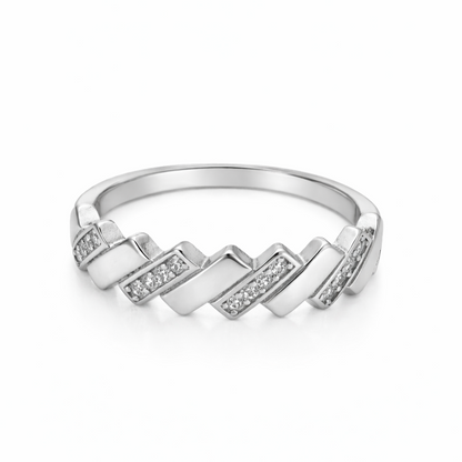 IYAMY 925 Hallmarked Sterling Silver Zigzag Sparkle Designer Band Ring