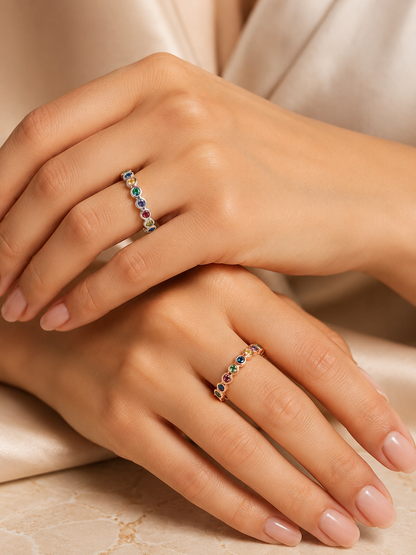 Color Symphony Silver Band Ring