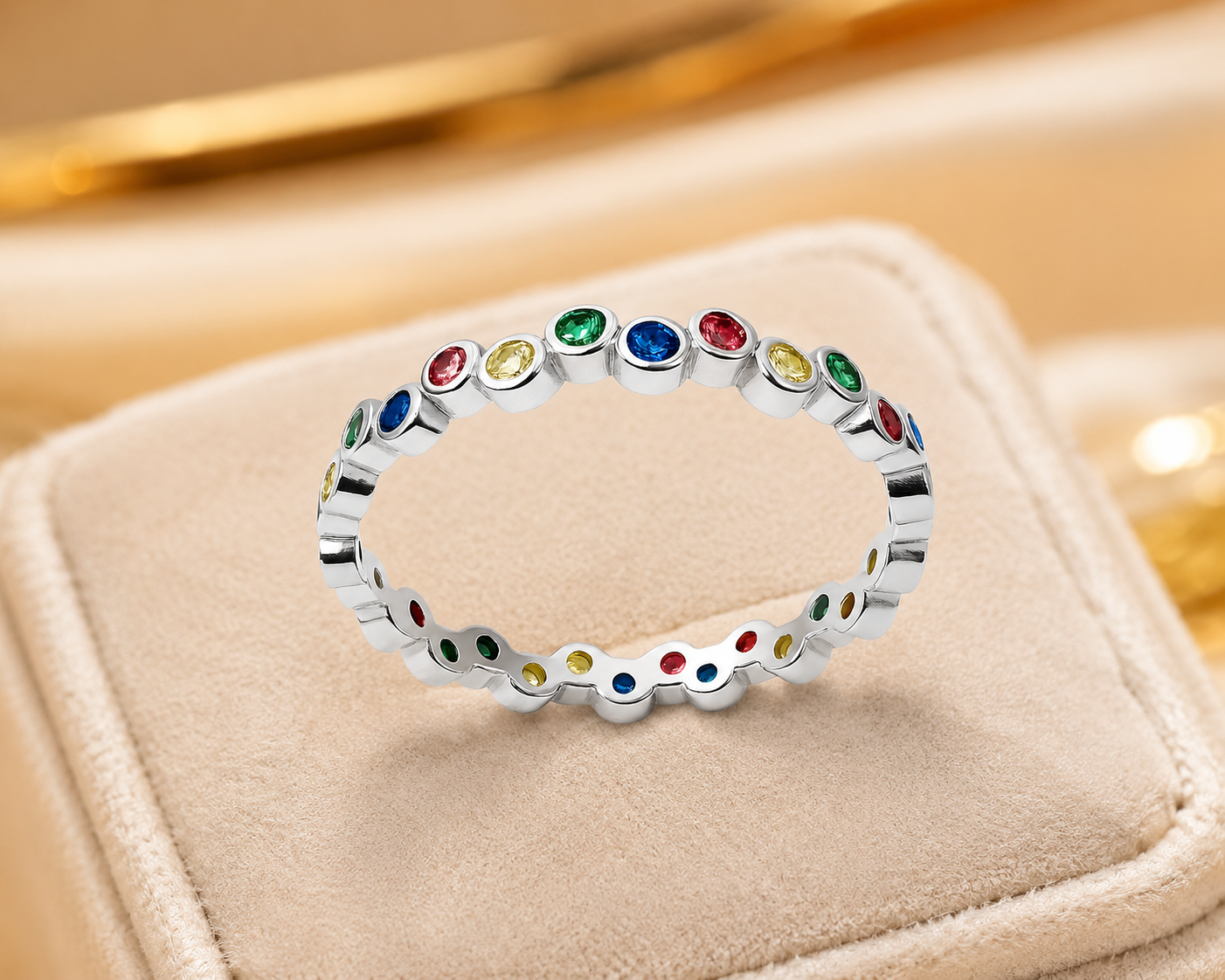 Color Symphony Silver Band Ring