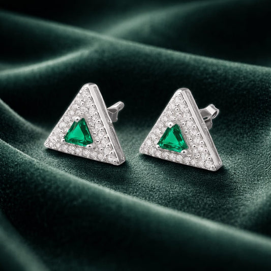 Iyamy Silver Earring – Triangle with Stone