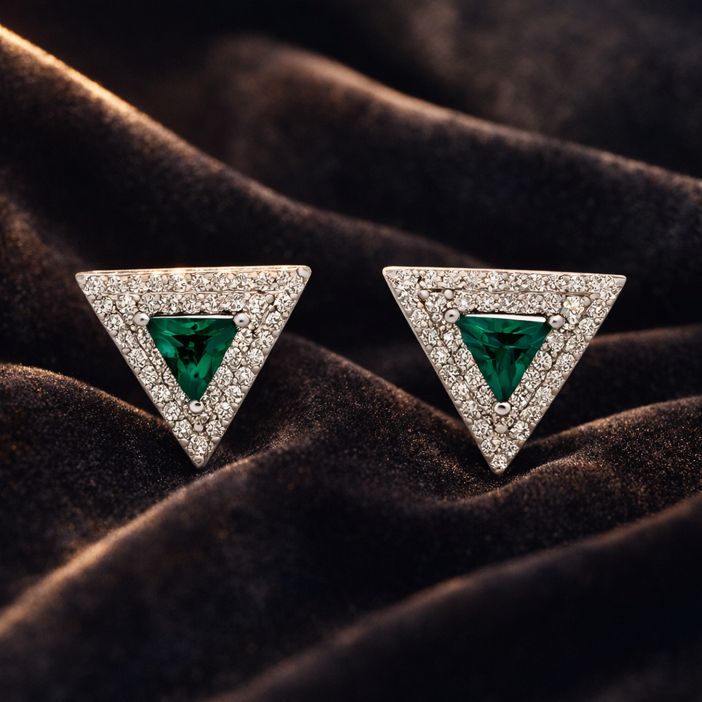 Iyamy Silver Earring – Triangle with Stone