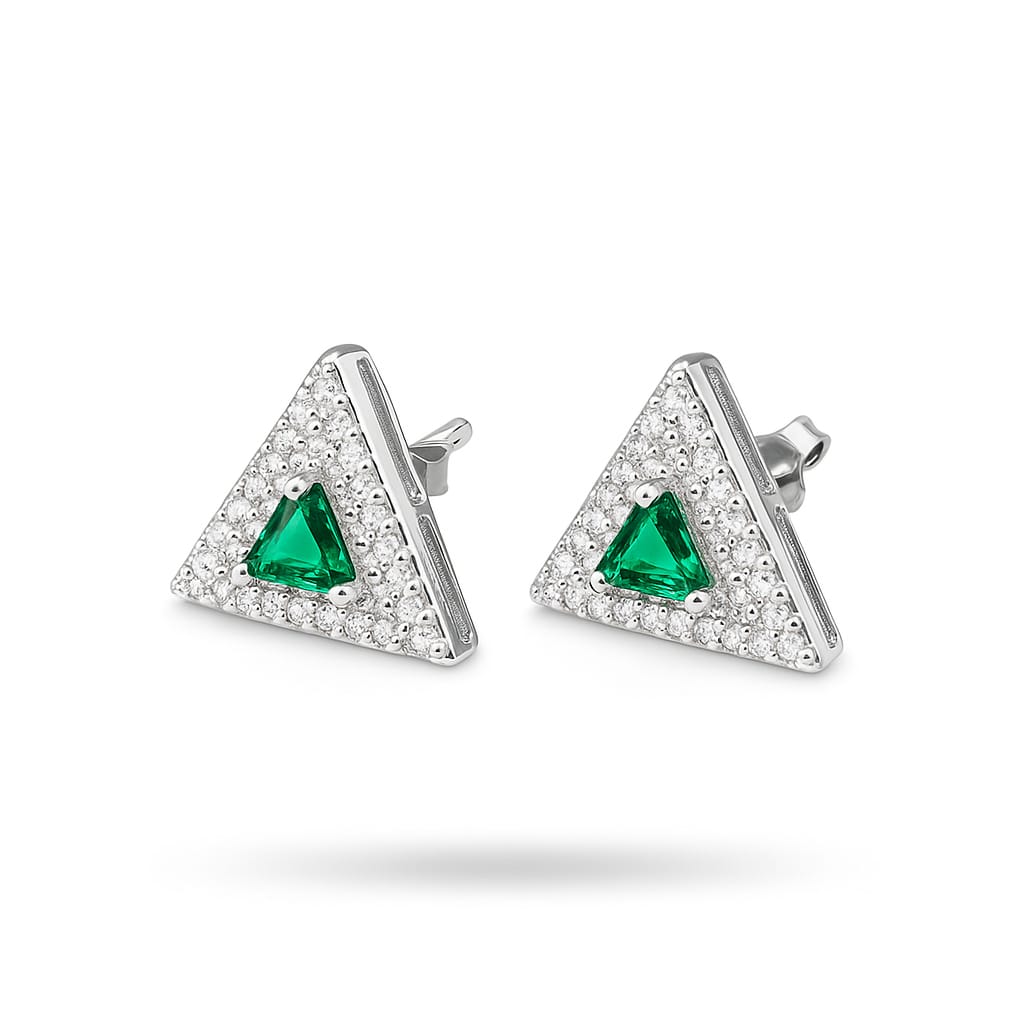 Iyamy Silver Earring – Triangle with Stone