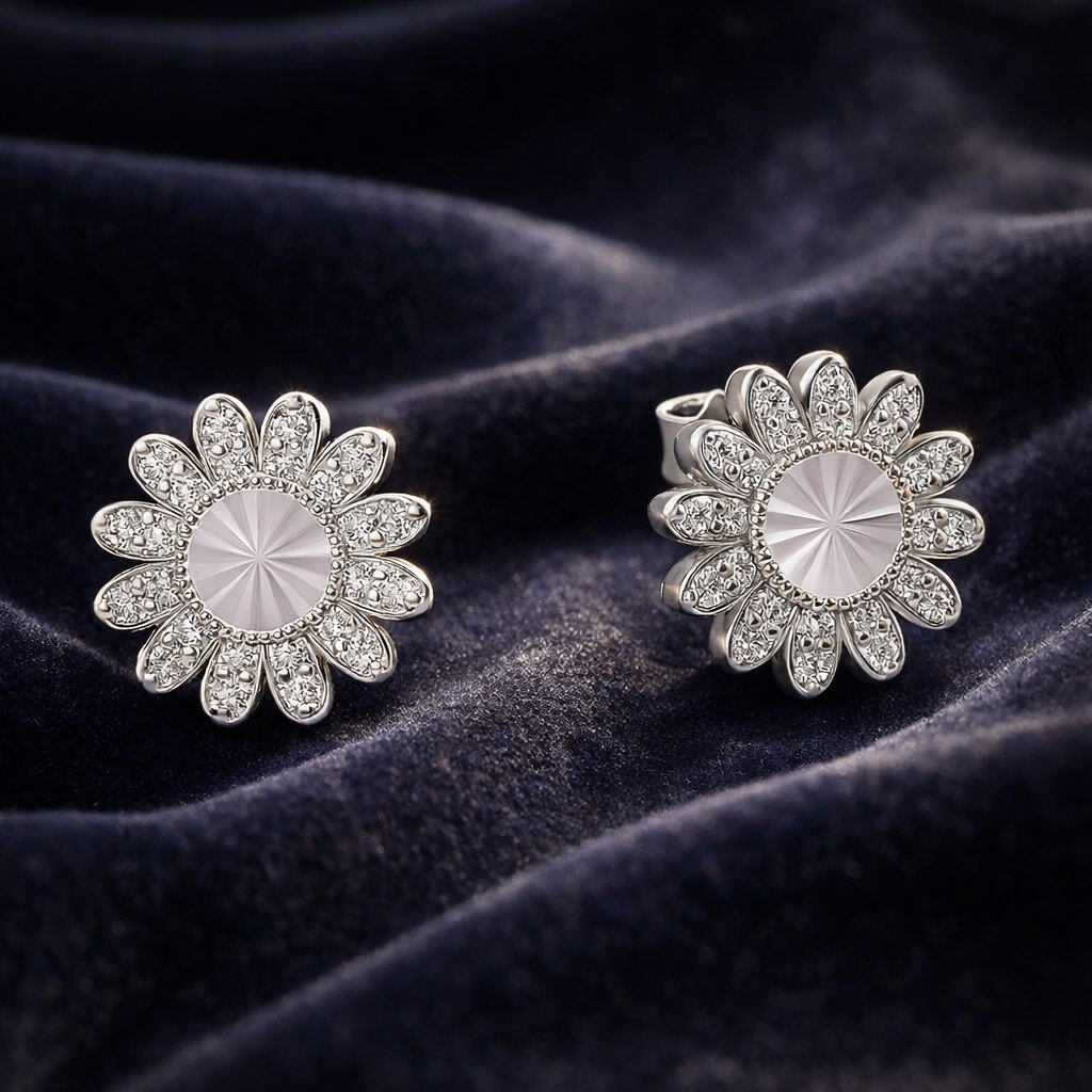 Sunflower Radiance 925 Sterling Silver Stud Earrings